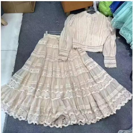 Stylish Lace Panel Long Skirt with Flare Design - GHAVASTORE