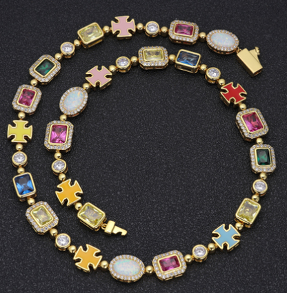 Gold-Plated Hip-Hop Gemstone Necklace - GHAVASTORE